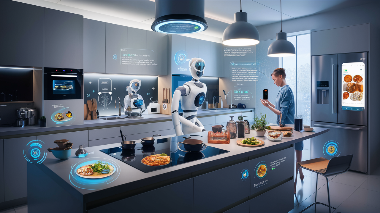 modern kitchen with smart technology and AI integration